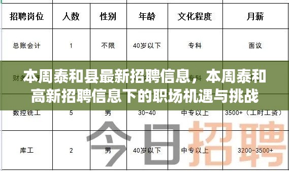 本周泰和高新招聘信息更新,职场机遇与挑战揭秘